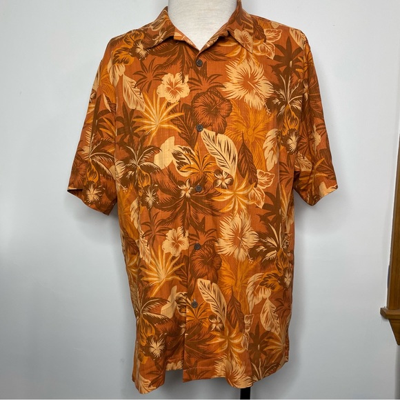Tommy Bahama Other - Tommy Bahama Shirt Men’s Size L Orange Silk Hawaiian Short Sleeve Camp Floral
